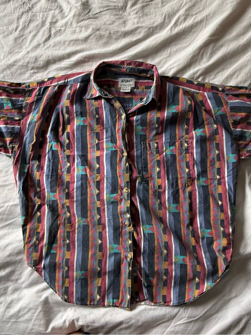 Vintage 90s At Last Multicolor Western Vertical Stripe Button-Down Shirt